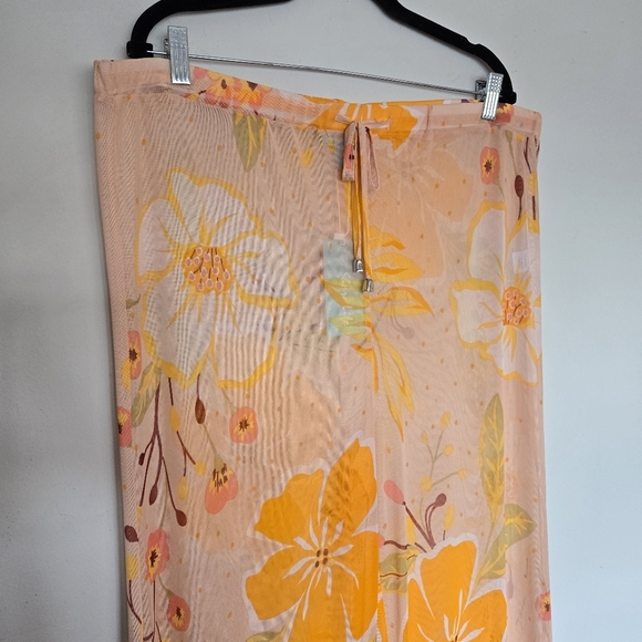 Shore Life Sheer Mesh Floral Coverup Pants Women's 1X Retro Tropical Hawaiian - Picture 2 of 13